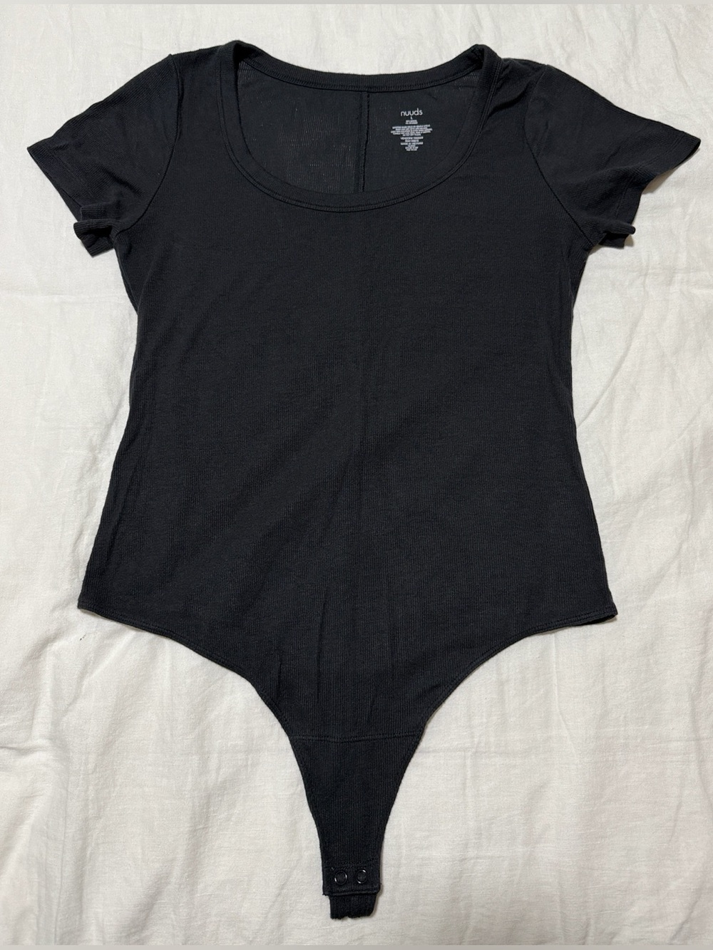 nuuds Slinky Rib Scoopneck Short Sleeve Bodysuit, Black, Large